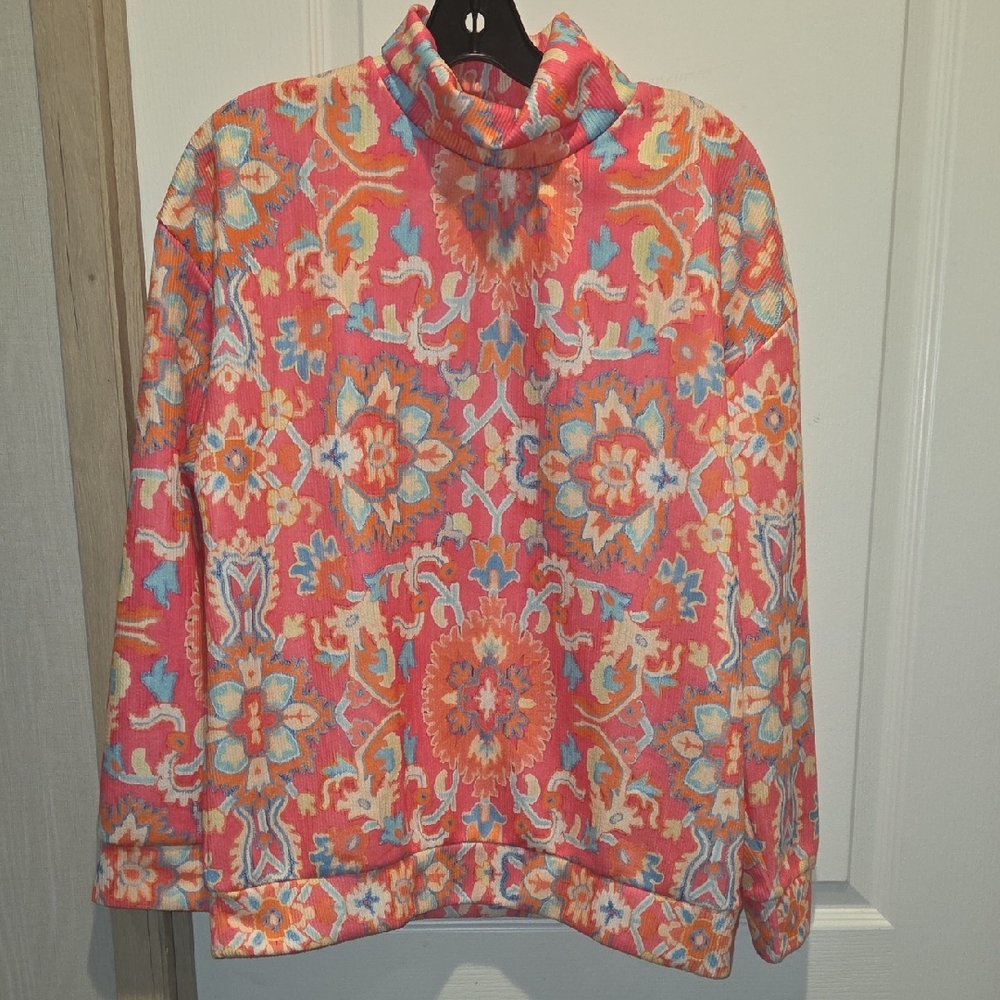 Source Unknown Vibrant Floral Cowl Neck Sweater